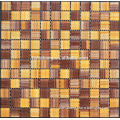 23*23mm square hand painting yellow mix red crystal glass mosaic tile